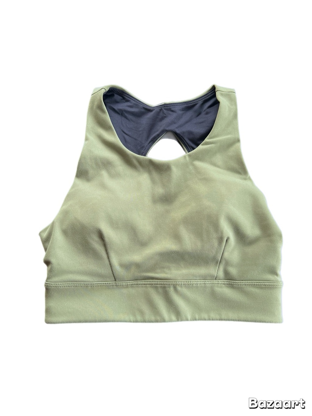 Zella Olive Green Hook-Back Supportive Sports Bra with Black Lining